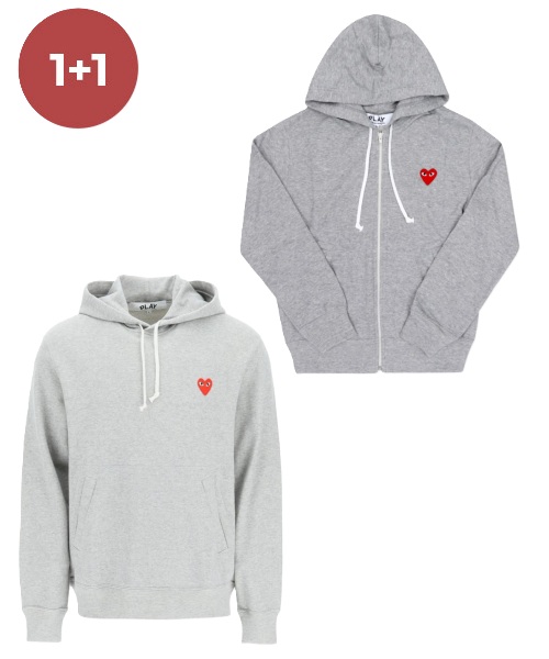 [병행수입][1+1] 꼼데가르송 스웻 후드 집업 그레이 S + 스웻 후드티 그레이 S